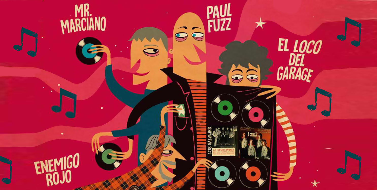 Enemigo Rojo, Paul Fuzz, El Loco del Garage y Mr. Marciano en TNT Blues de Cox