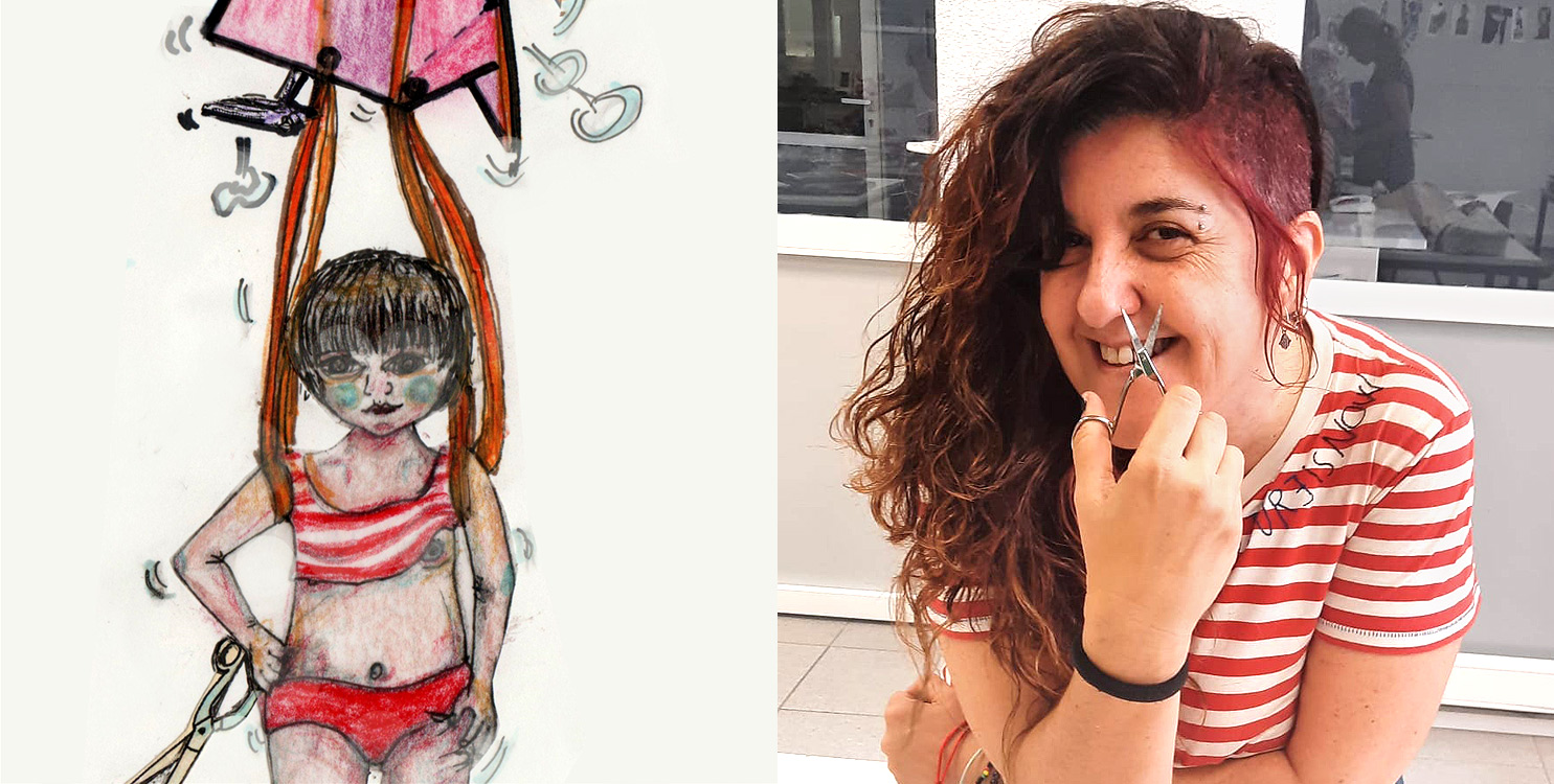 Alissia junto a una de sus obras expuestas en el MUA.
